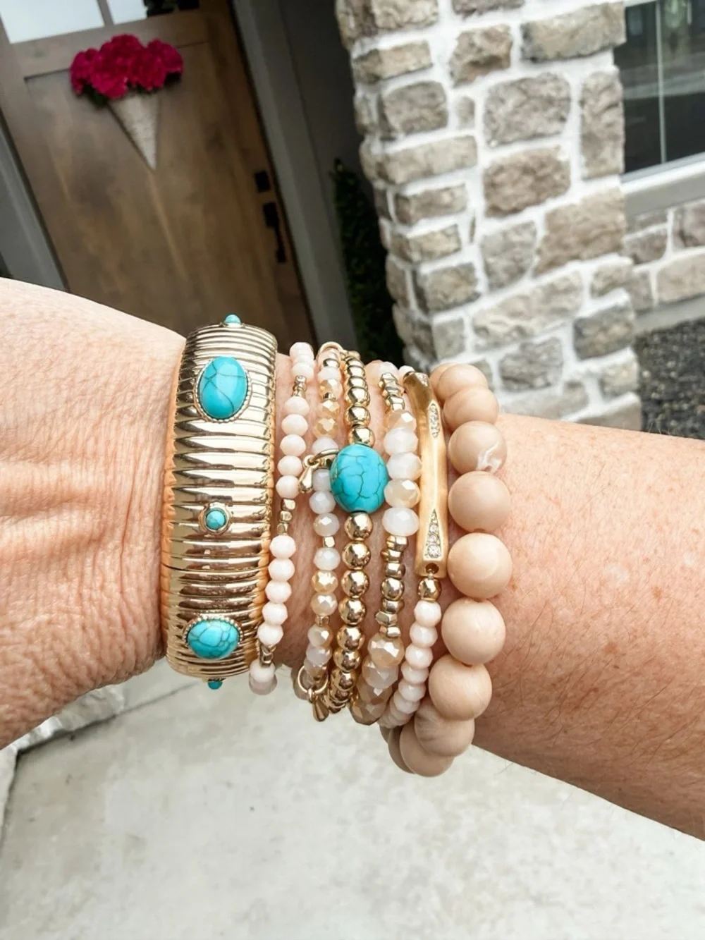 Park Lane RAE Gold and Turquoise Bangle Bracelet, Stretch to Fit,
